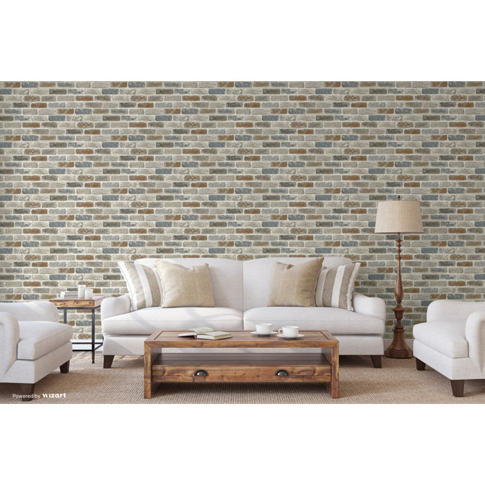 17 Stories Washed Faux Brick Peel & Stick Wallpaper Roll 20.5 inch Wide